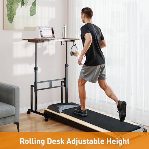 ikkle Standing Desk with Wheels, Adjustable Treadmill Desk, Rolling Bike Trainer Desk for Walking Pad Laptop, Phone Standing, Brown by ikkle - Image 2