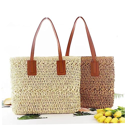 Bolso de paja para playa para mujer, bolso tote grande para vacaciones, bolso tejido con asa para hombro, color beige miniatura 3