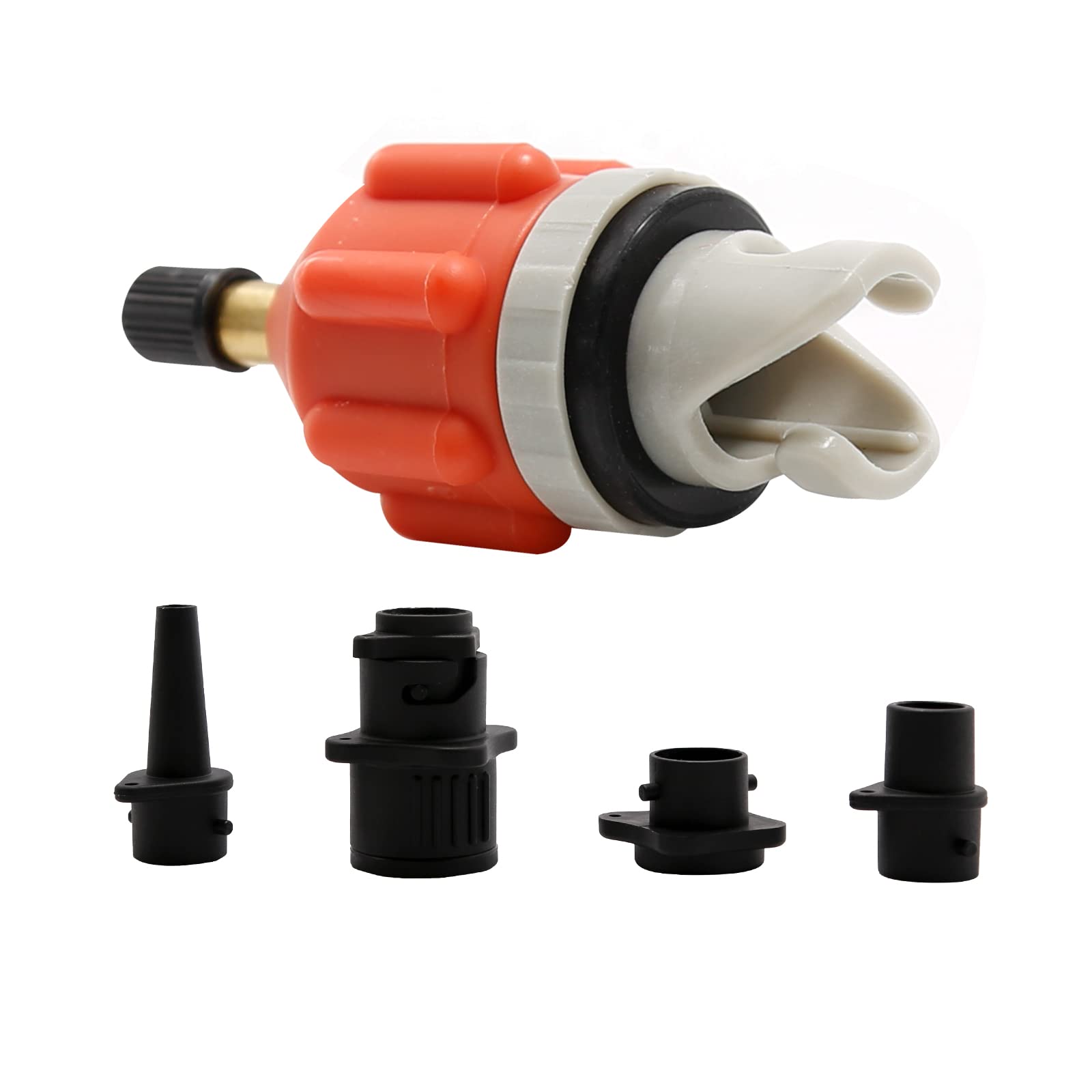 Vkinman SUP Pump Adaptor Inflatable Boat Air Pump Air Valve Adapter Kit Paddleboard Air Nozzle Multifunctional Conversion Head Air Adapter with 4 Air Valve Nozzles (Orange)