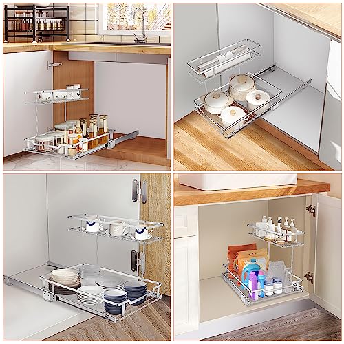 Pull Out Cabinet Organizer, Tksrn Under Sink Organizer Kitchen Slide Out Storage Shelf With 2 Tier Sliding Wire Drawer - 12.6W X 16.5D X 13H - Request At Least 13 Inch Cabinet Opening #TOP6
