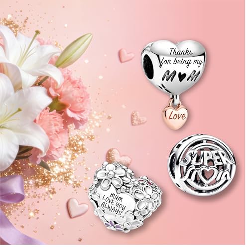 Image of Mom Family Charms Bead for Bracelets and Necklaces Jewelry Charm for Women Valentine Mother's Day