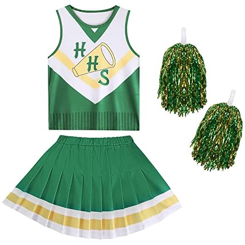 Chrissy Cheerleader Girls Dress Cheerleader Costume with Poms Poms Hawkins Tigers for Kids 2-10 Years (Style 2,11-12 Years,11 Years,12 Years) Cover