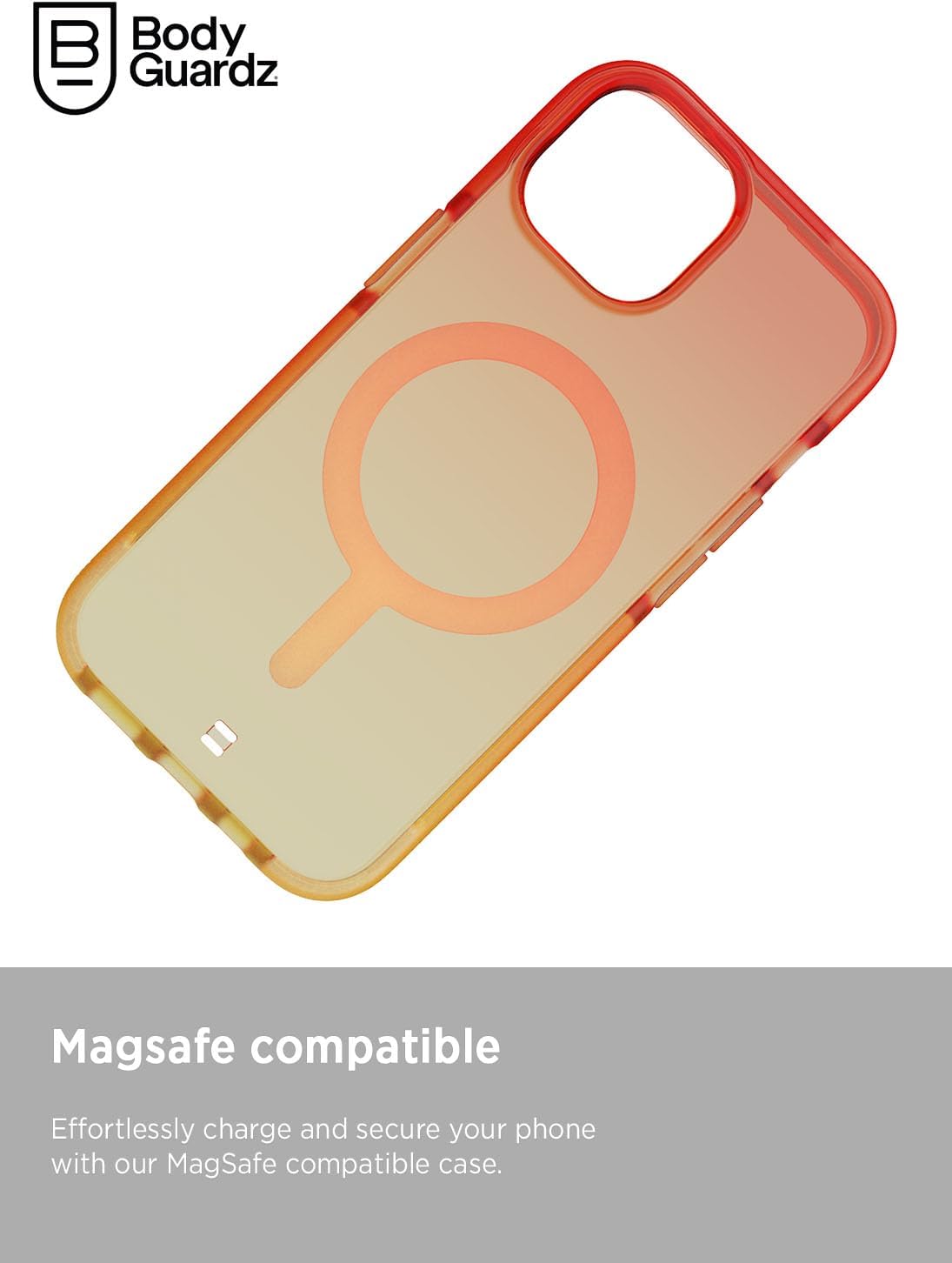 BodyGuardz Ace Pro Ombre for iPhone 15 Case, Shockproof Cover with 18FT Military Grade Drop Tested, Compatible with MagSafe, Wireless Charging, Responsive Buttons - Orange/Yellow