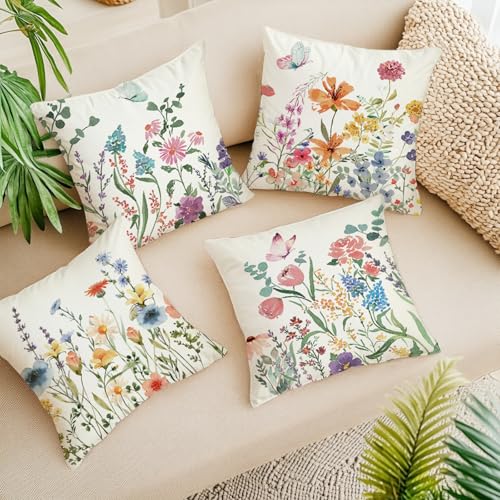 ONFAON Spring Decorations for Home - Spring Pillow Covers 18x18, Outdoor Pillow Covers Springtime Farmhouse Throw Pillow Cover Garden Linen Cushion Case for Home Decor - Image 6