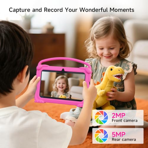 Image of YQSAVIOR Kids Tablets, Android 12 Tablet for Kids, 4GB RAM 32GB ROM Toddler Tablet 7 inch IPS Screen, Parental Control, 2+5MP Dual Camera, Shockproof Case for Educational Games (Pink)