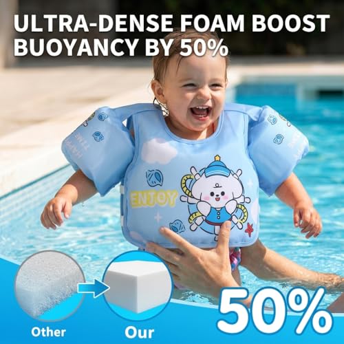Image of Proberos Kids Swim Float Vest Non-Inflatable Swim Buoyancy with Arm Floats Adjustable Toddler Swim Aid Foam Inserts Buoyancy, Cartoon Swimming Training Polyester Jacket for Pool Water Learning