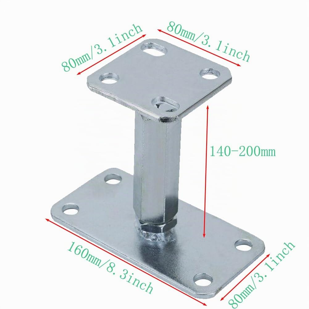Support de poteau réglable avec base surélevée de 100 à 200 mm de hauteur Pieds de support pour poteaux M20 Bolt Pergola Base de support de toit Heavy Duty 7 mm d'épaisseur Support galvanisé en acier