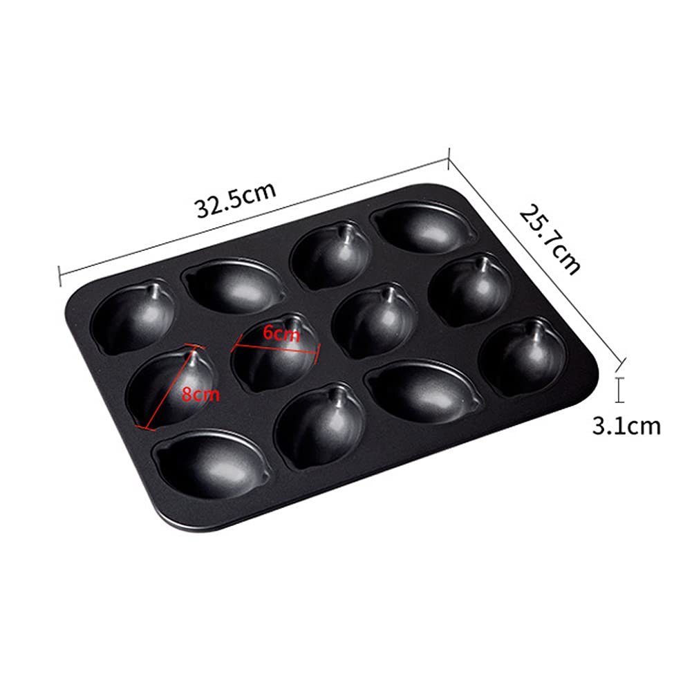 CANDeal - Molde antiadherente para tartas y magdalenas con forma de limón de 12 cavidades para horno, utensilios para hornear de liberación rápida para pudín, postre, mousse