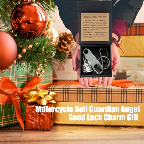 Image of Motorcycle Bell Guardian Angel Charm - Weather-resistant Good Luck Gremlin Bells With Gift Box, Legend Card, Keychain