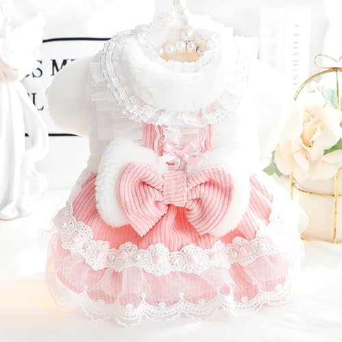 AZA Dog Princess Dresses for Small Dogs Lolita Clothes Lace Costume Bow Pet Girl Cute Coat Outfits Sunmmer Costumes (XL,Pink)