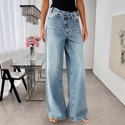 Pantalones vaqueros holgados rectos de cintura alta estilo mezclilla Y2K pierna ancha para mujer 2