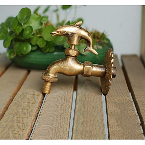 Outdoor Decorativ Garden Faucet Animal Shape Bibcock Antique Brass Dolphin Tap for Washing Mop/Garden Watering Animal Faucet