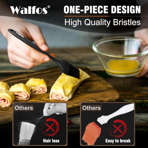 Image of Walfos 600F Heat Resistant Silicone Basting Brushes BPA Free Pastry Brush, Spread Oil Butter Sauce for BBQ Grill Baking Kitchen Cooking, Dishwasher Safe (2 SIZE)