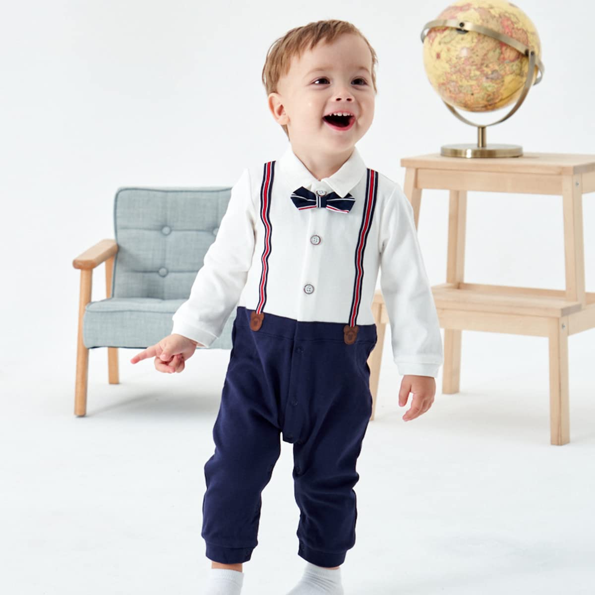 Famuka Baby Junge Smoking Taufe Hochzeit Babykleidung Neugeborenen Strampler (B, 59)