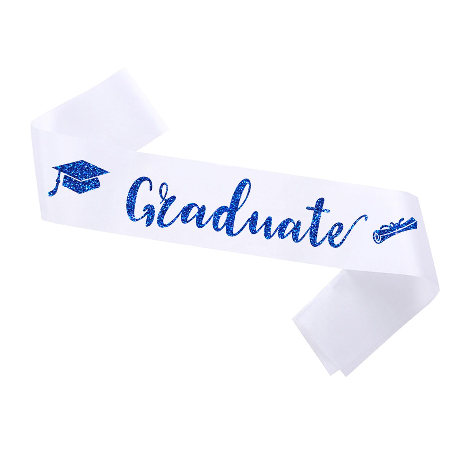 Graduate Sash Class of 2026 Finally Graduated Cheerleader Senior Sashes Glitter Letter for Graduation Party Supplies, White Blue