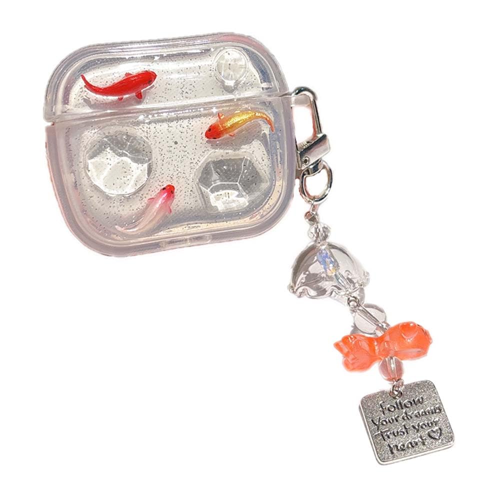 SCQYCWA for AirPods 4 Case with Pendant,Shockproof Clear Cute 3D Koi Fish Pattern Design,for Air Pod 4nd Generation Headset Cover (Pink)