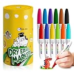 DD.DOG 12 Colour Kids Dry Wipe Whiteboard Pens Non-Toxic Fine Tip Low Odour Mini Dry Erase Markers for School Classroom Home Children Art Supplies