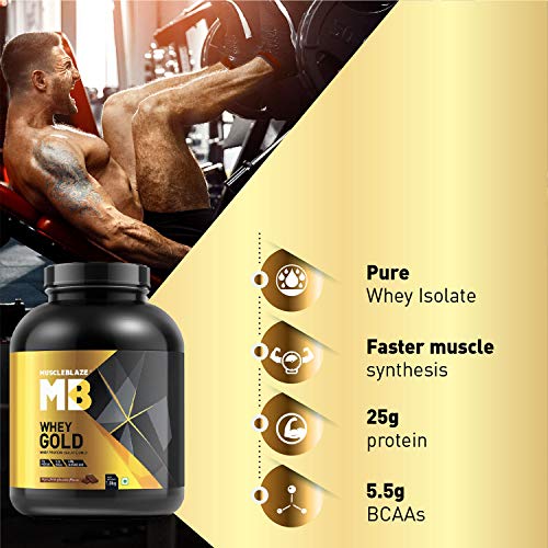 Image of MuscleBlaze Whey Gold 100% Whey Protein Isolate (Rich Milk Chocolate, 1.8 kg / 3.9 lb)