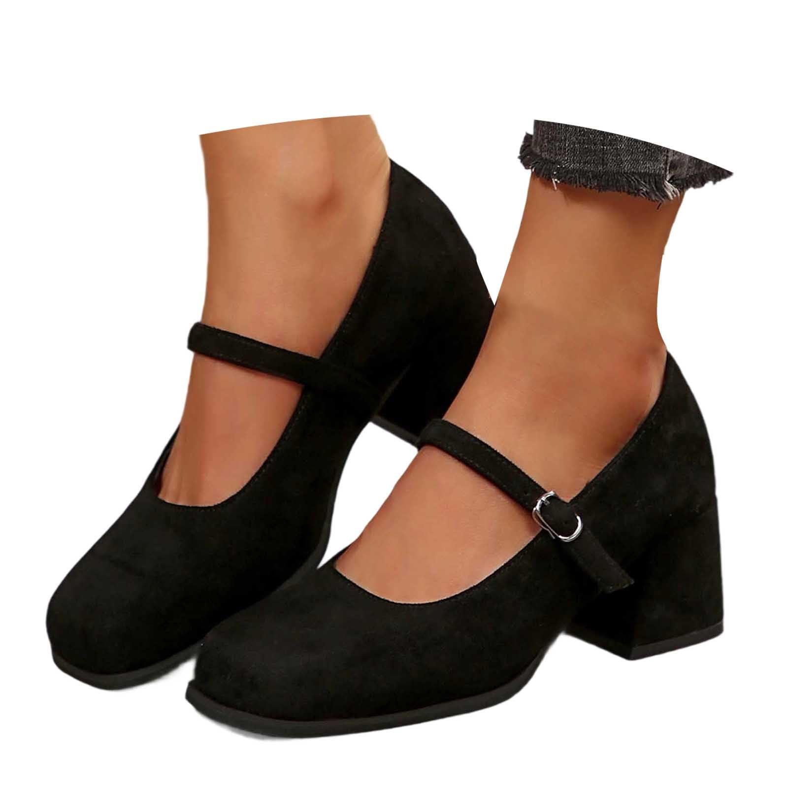 Scarpe da donna nere con punta chiusa, punta e tacco basso a blocco, alla caviglia, scarpe da sposa, eleganti Dirndl
