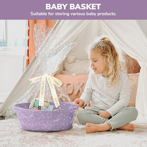 Image of CHICVITA Gift Basket Empty with Bags & Ribbon for Baby Shower, Purple