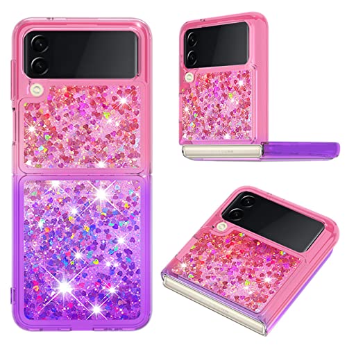 VooDirop Funda para teléfono móvil compatible con Samsung Galaxy Z Flip3 5G, con purpurina, suave, flexible, transparente, TPU, resistente a los golpes, para Galaxy Z Flip3 5G (rosa morado) Cover