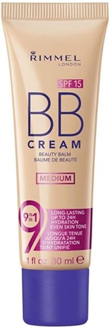 Rimmel London BB Cream, 9-in-1 Lightweight Formula with Brightening Effect and SPF 15 Formula, Medium, 30 ml