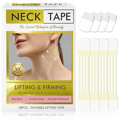 Barklytic Neck Lift Tape - High Elasticity Breathable Neck Lift Strips Ultra-Thin Waterproof Neck Tightening Patches for Sagging Skin & Double Chin (4 Elastic Bands + 20 Replacement Patches)