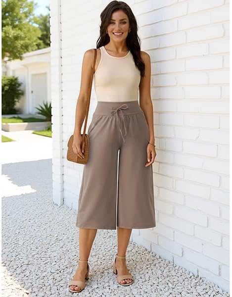 TARSE Wide Leg Cropped Palazzo Pants for Women Culottes with Pockets Summer Gaucho Pants - Image 4