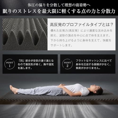 Keusnix 高反発マットレス シングル 極厚10cm 200N 25D マットレス 折り畳み ベッドマット 凹凸加工 体圧分散 ピーチスキンカバー オールシーズン 敷布団 防臭 洗えるカバー 圧縮梱包 97×195×10cm ネイビー [5]