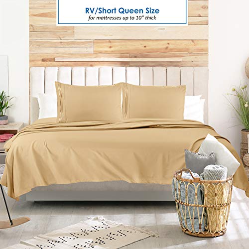 Image of Nestl Camel Gold Short Queen Sheets for RV, Hotel Luxury RV Queen Sheets Set, 6 Piece Fitted Bed Sheet Set and Pillowcases, Super Soft, Wrinkle-Free, and Breathable Camper Bedding