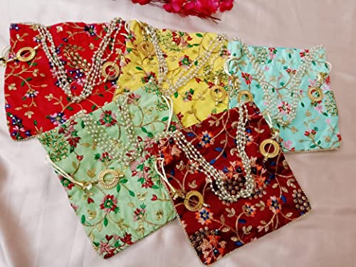 Image of IGH Embroidered Silk Pouch Bag Designer Women Potli Bags Handle Purse Clutch Purse for Women Festive & Weddings Gift