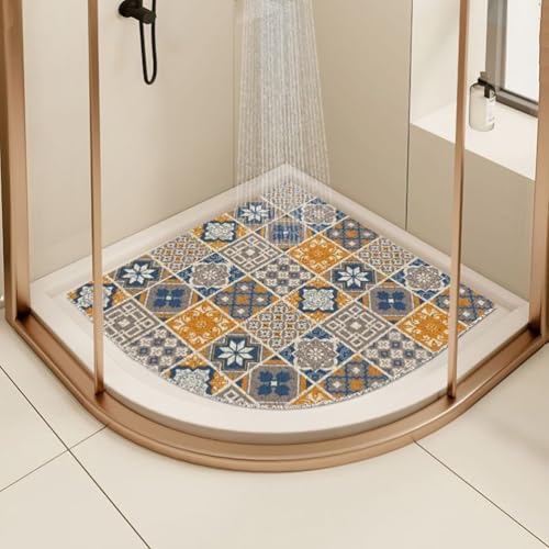 Tappetino da doccia antiscivolo, tappetino da bagno angolare in luffa, tappetino da bagno per doccia interna, anti-muffa, con quadrante curvo con scarico