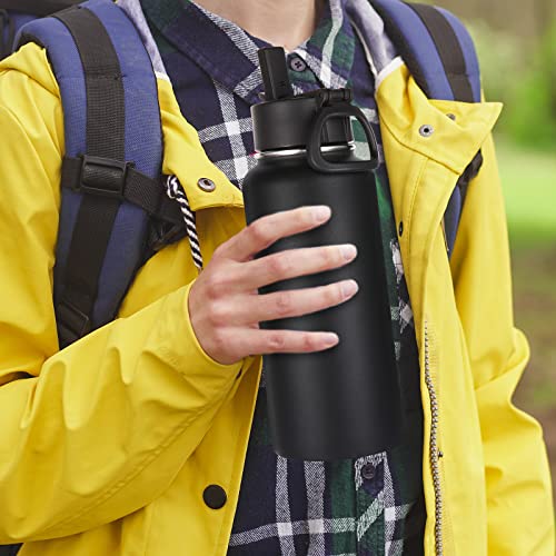 Volhoply 32oz Insulated Water Bottles Bulk 8 Pack with Straw Lid & Spout Lid,Stainless Steel Sports Water Bottle,Double Wall Vacuum Cups,Leakproof Wide Mouth Metal Flask for Hiking,Camping(Black,8) - Image 3