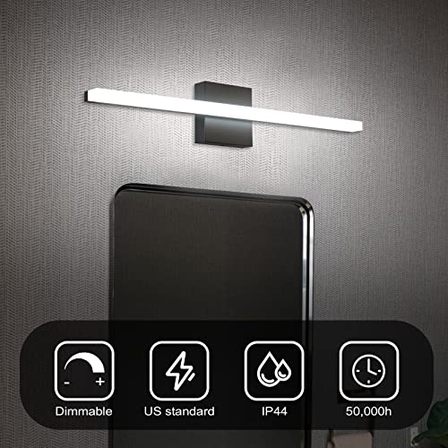 Image of Combuh Bathroom Light Fixtures Dimmable Black Vanity Lights Bar 24 Inch 14W Bathroom Lights Over Mirror ip44 Wall Sconces Daylight White 6000K