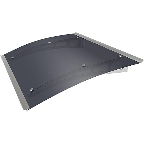 ADVANING DA4735-PSS2A PA Series, Premium Quality Gray Polycarbonate Door/Window Awning Ideal for Rain, Snow and UV Protection, 47"W x 35"D, Tinted/Silver Brackets
