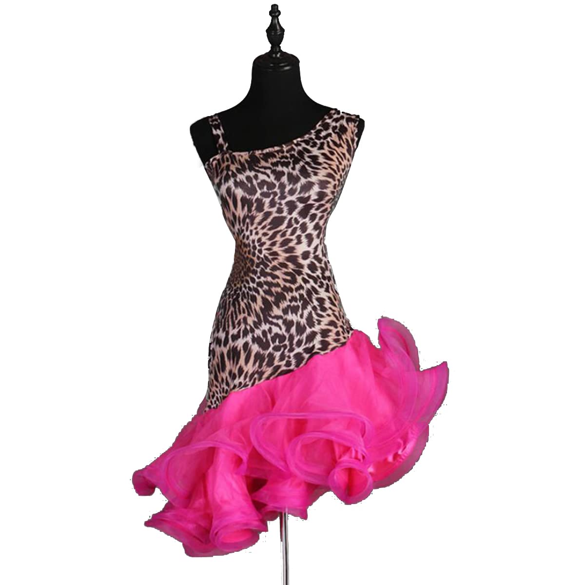 Donne Sling Abiti da Ballo Latino Leopard Backless Latin Competition Dress Ballroom Salsa Samba Cha Cha Gonna Gonfia Flamenco Dress Vestito di Performance Tango