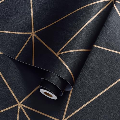 Yancorp 17.4x118 Wallpaper Peel and Stick Modern Matte Stripe Gold and Black Wallpaper Self-Adhesive Removable Contact Paper for Kitchen Bedroom Countertop Wall Vinyl