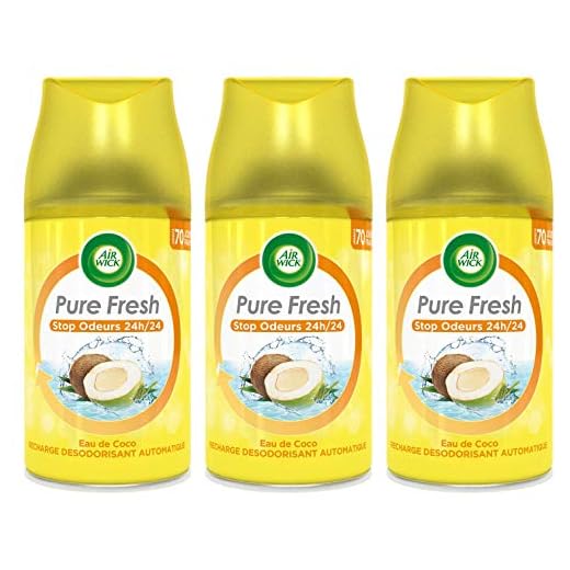 Air Wick Desodorisant  Maison Recharge Diffuseur Freshmatic Eau de Coco 250 ml - Lot de 3