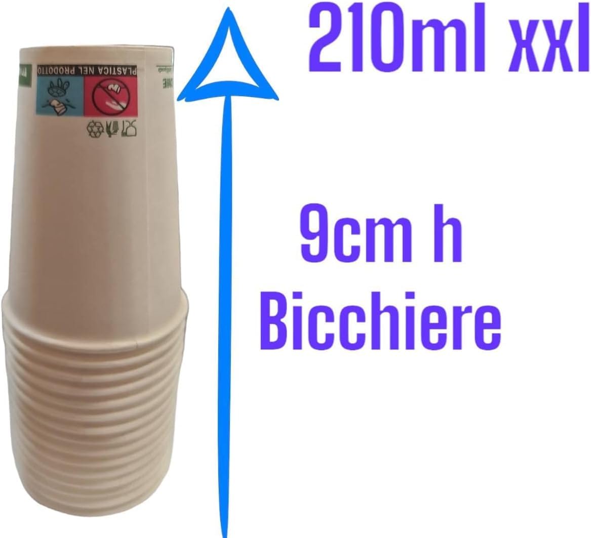 100 Bicchieri in Carta per Acqua capacità orlo 210ml Colore Bianco biodegradabili cartoncino (210ml 100 pezzi, bianco) (Confezione da 4)