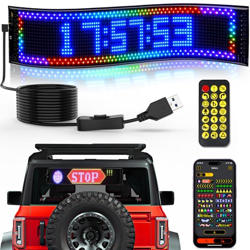 Panapo Full Color Programmable LED Car Sign with APP Control Remote, High Bright Flexible USB 5V Digital Display Clock Scrolling LED Sign, Custom Text Graffiti Animation for Car Store Festival 24"×5"