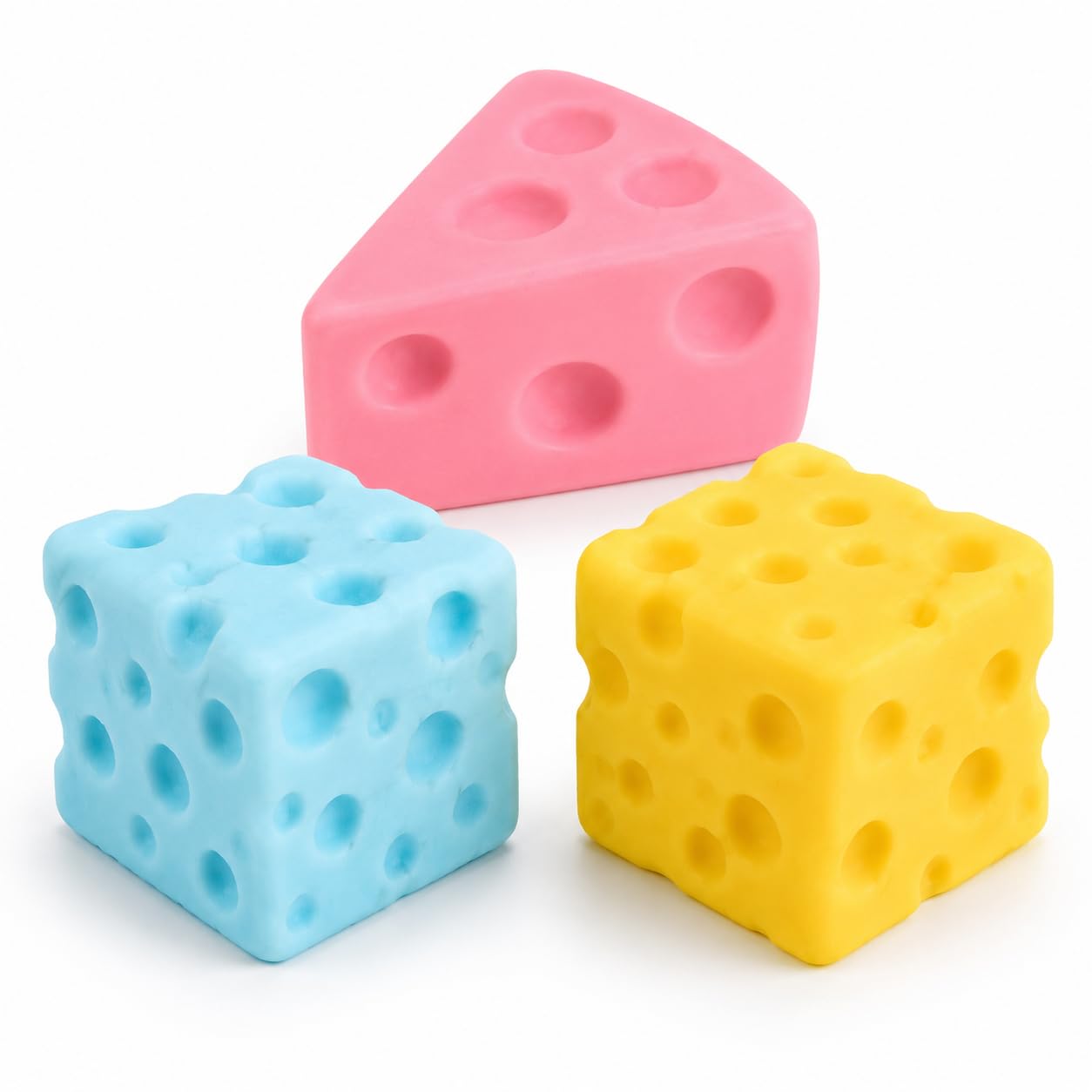 3 PCS Cheese Squishy, Butter Squishy, Three 5 cm Yellow Green Pink Cheese Stress Relief Toys, Soft Textured Sensory Fidget Tools for Relaxation and Focus Enhancement, Handheld Stress Balls for Use