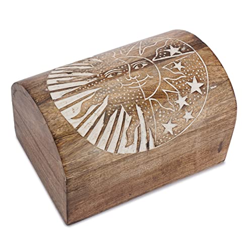 Ajuny Wooden Decorative Jewelry Box With Sun Star Design on Lid Multipurpose Uses Jewellery Boxes Storage Organizer keepsake Trinket Holder Watch Box