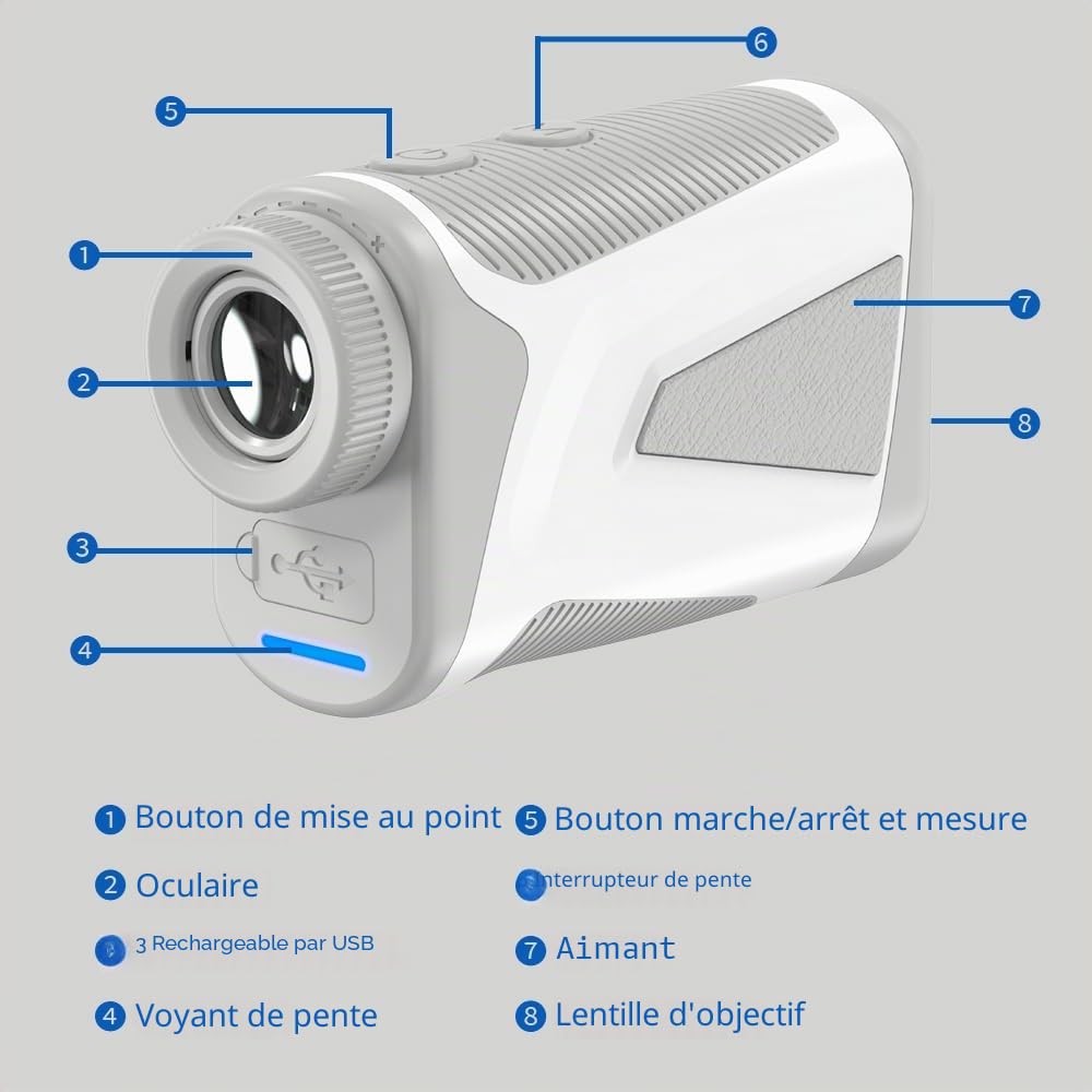 Télémètre de Golf REVASRI | Mini | 1 000 m | Compensation de Pente | Capture magnétique | Verrouillage du Drapeau et Vibration | Grossissement x6 | Unités de Mesure M/F/Y | Batterie Rechargeable
