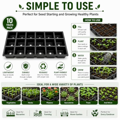 Image of Bio Blooms Seedling Tray for Plants, Reusable Germination Tray, Nursery Trays for Seedling, Sapling, Seed Starter & Growing Tray, 18 Cells Set of 10