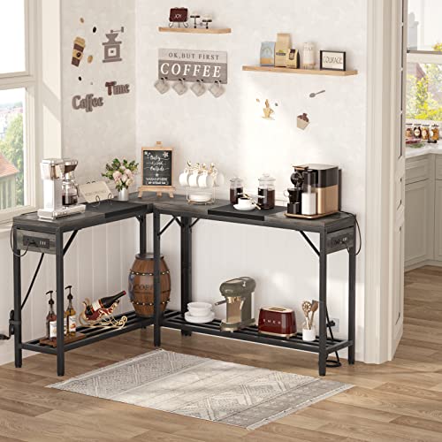 Narrow Console Table With Power Strips, Sofa Table With Storage Shelves For Living Room, 2-Tier Foyer Table For Entryway, Hallway, Behind Couch, Kitchen Counter, 39'', Grey Oak & Black #TOP7