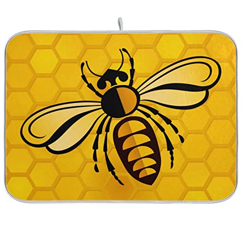 Oarencol Bumble Bee - Alfombrilla de secado de platos con forma de panal de abeja para cocina, tamaño grande, reversible, de microfibra, escurridor de platos, 18 x 24 pulgadas