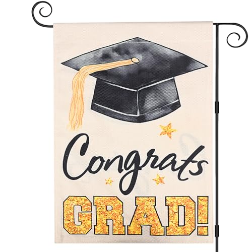 Graduation Yard Signs Class of 2025 Double-Sided 12x18 Inch Garden Flag with Diploma Cap & Congrats Grad UV-Resistant Burlap for Lawn Outdoor Party & Ceremony Decor