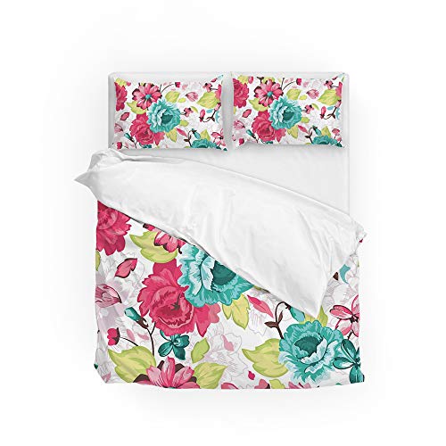 Cheshongg parure de lit housse couette fleurs polyester doux - 2
