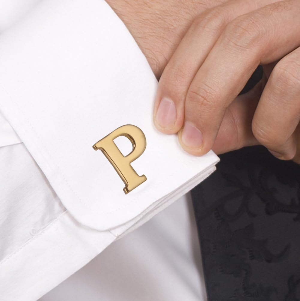 Men's Gold Alphabet Cufflinks 1 Pair with Gift Box