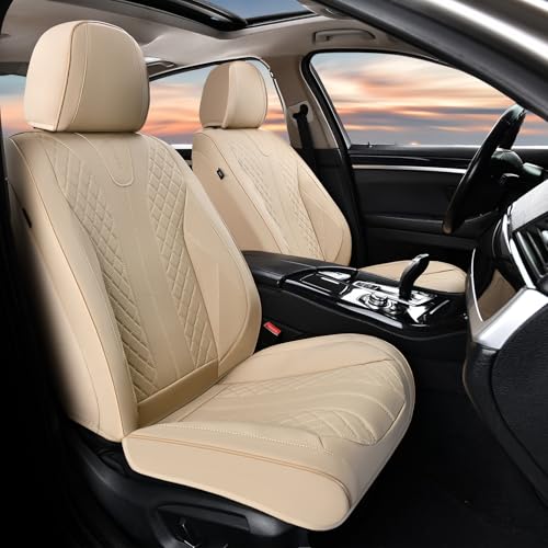 Image of FLORICH Front Seat Covers, Leather Car Seat Covers Luxury Automotive Seat Covers Waterproof Car Seat Protectors Universal Fit for Most Cars SUV Trucks Vehicles, Beige